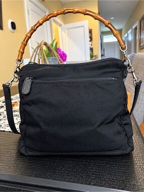 Gucci Black Shoulder Bag with Bamboo Top Handle with COA
